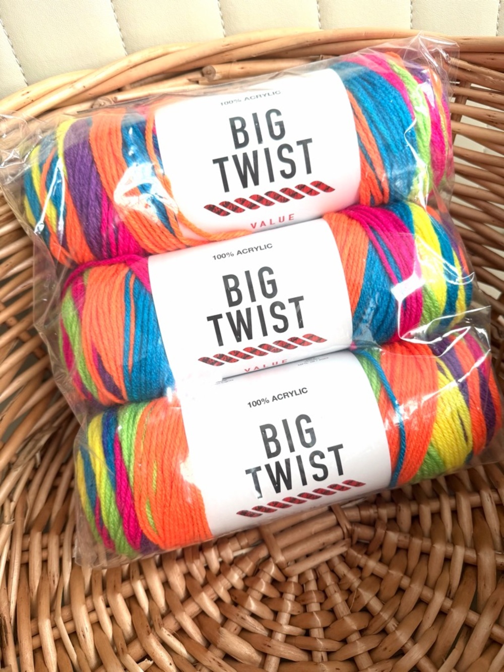 NWT! 3 skeins Big Twist Multicolor Acrylic Yarn - Neon Lights.